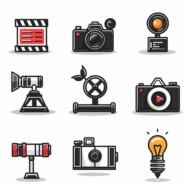 a collection of images including cameras one with the other with the other with a red lens