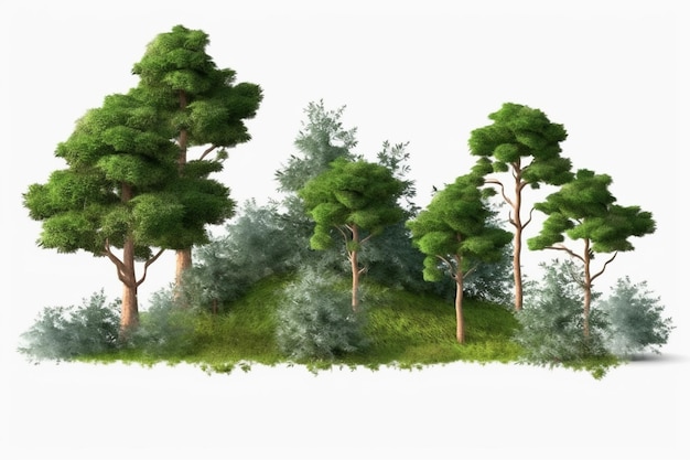 Collection of isolated trees on white background Generative AI