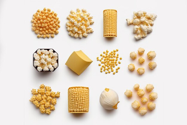 Collection Isolated on a white backdrop popcorn