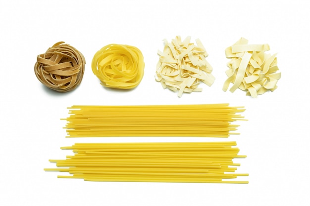 Collection of italian pasta isolated top view