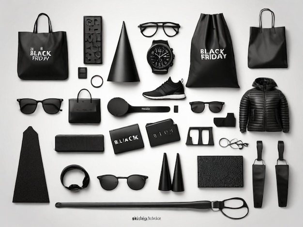 a collection of items including a black bag the word black and the word quot black quot