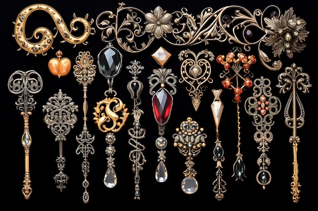 Коллекция ювелирных изделий, в том числе с сердцем, на котором написано "гарго".