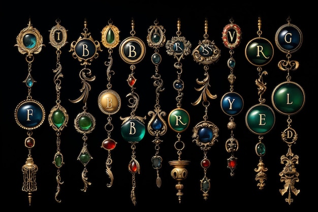 a collection of jewellery including one that says'l'on it