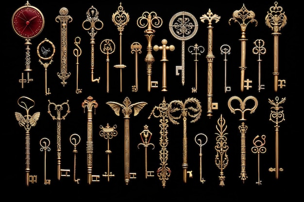 a collection of keys including one that has the word key on it