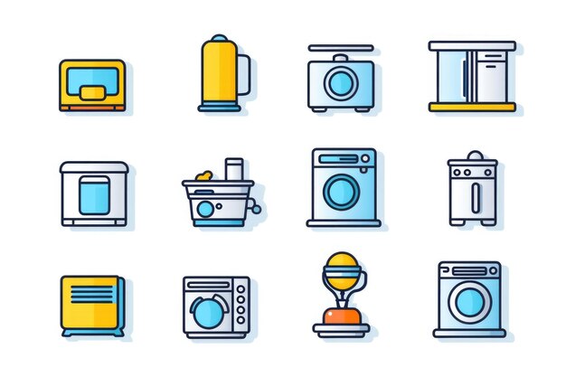 Photo a collection of kitchen appliances and appliances icons ideal for use in cooking websites recipe blogs or kitchen appliance advertisements