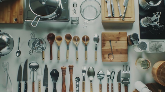 A collection of kitchen tools organized with precision ready for culinary orchestration