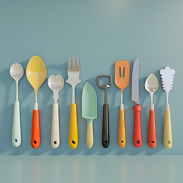 Photo a collection of kitchen utensils with a blue background