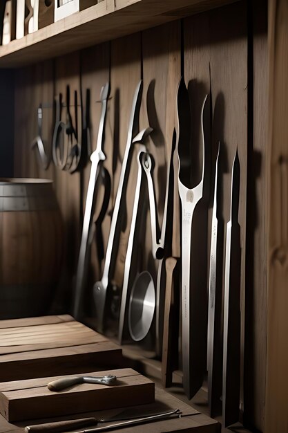 Photo a collection of knives with the word quot utensils quot on the wall