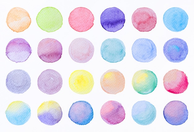 Collection label tag elements Set Watercolor brush paint strokes circle shape from a hand drawn