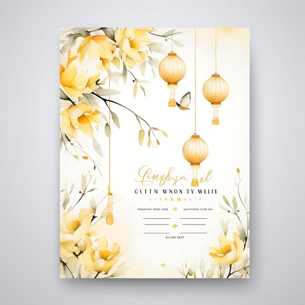 Photo collection lantern garden invitation card rectangular shape rice paper illustration idea design