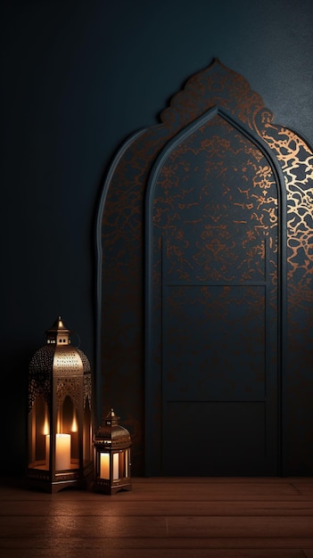 A collection of Lanterns for Ramadan Kareem on a blue background