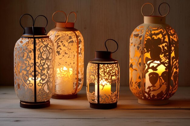 A collection of lanterns with the word winter on them