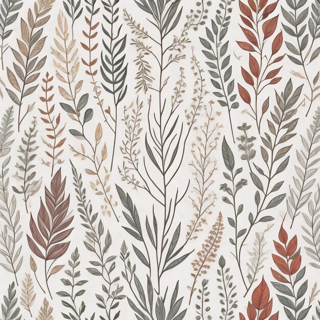 A collection of leaves and flowers in brown and beige.