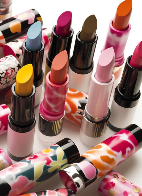 A collection of lipsticks with different colors and designs on them