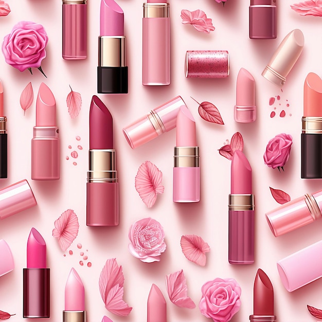 a collection of lipsticks with pink and gold colors.