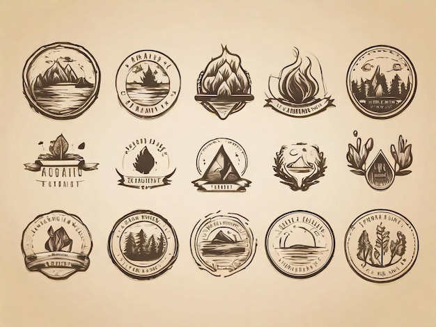 a collection of logos including a set of boats and a lake