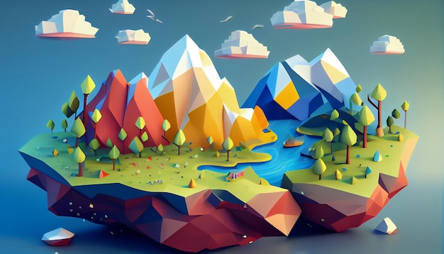 A collection of low poly mountain illustrations