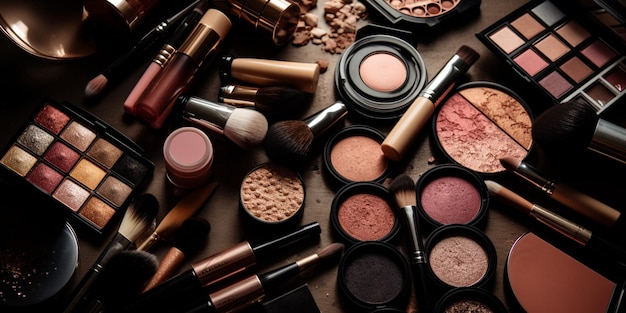 Collection of makeup and beauty products