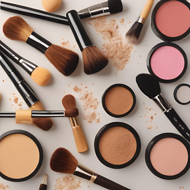 Photo a collection of makeup brushes including one that has a pink lip gloss