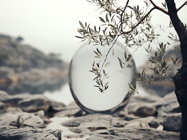 Collection of Marble Oval Card Attached to Olive Tree Branches With Gray a Vintage Nature Hang Tag