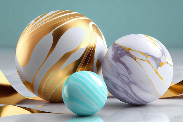 A collection of marbled eggs with gold and white marbles