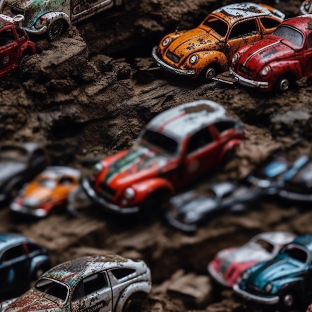 A collection of miniature cars with the word fiat on the top.