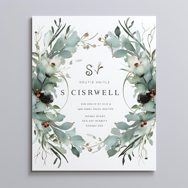 Collection Modern Botanical Wreath Wedding Invitation Card Circular Sha illustration idea design