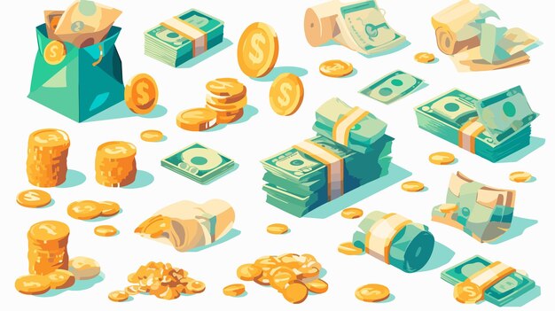 Photo a collection of money and gold coins from the year of the year