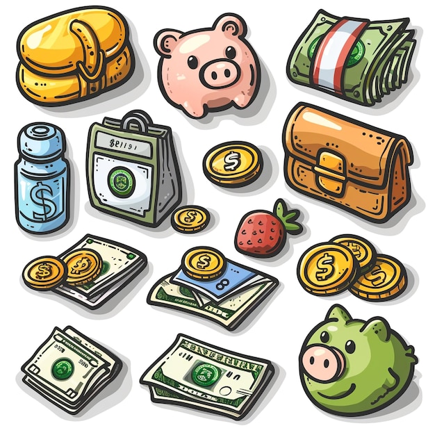 a collection of money including one piggy bank and the other with a piggy bank