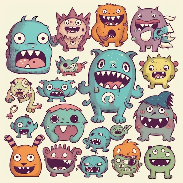 A collection of monsters with a big smile.