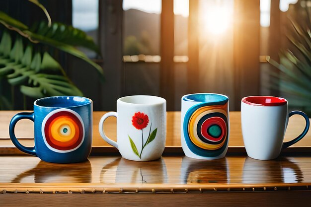 a collection of mugs from the company of the artist.