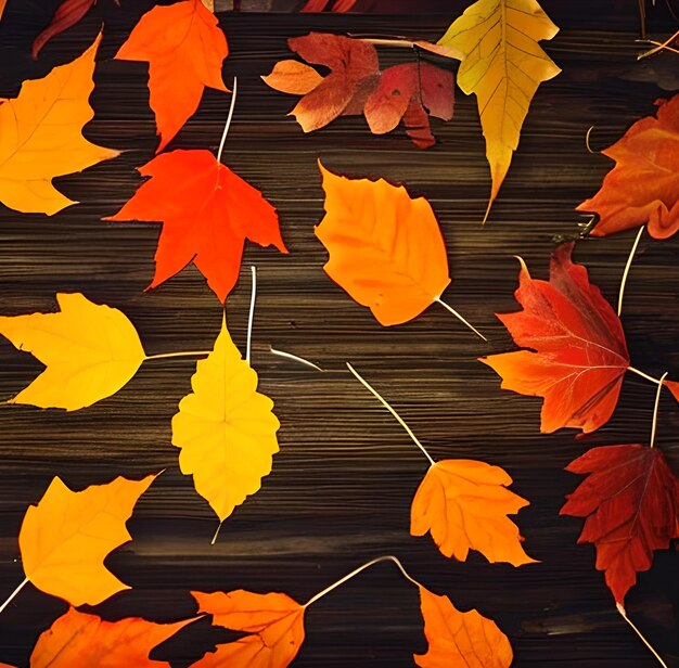 Collection of multicolored fallen autumn leaves photo AI Generated