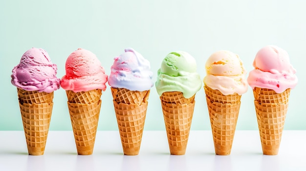 Collection of multicolored ice cream of various flavors in a waffle cone banner made with Generative AI