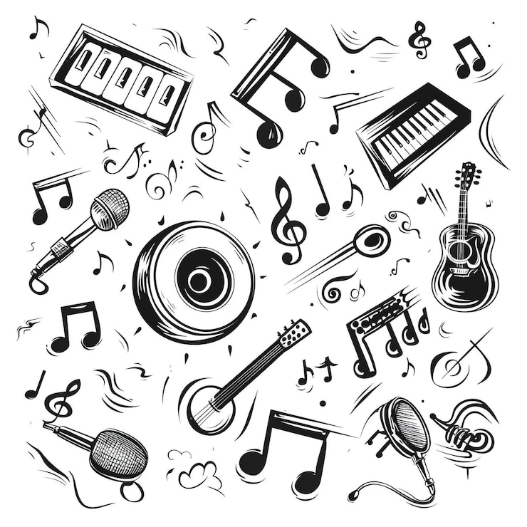 Photo a collection of music and music including a picture of a music player