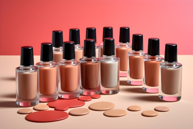 A collection of nail polishes are displayed on a table