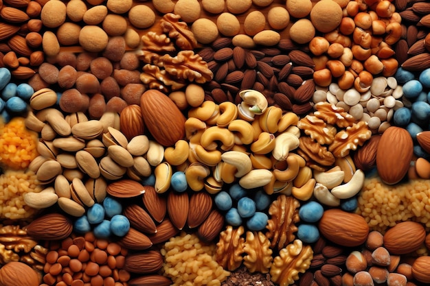 A collection of nuts and nuts are displayed.