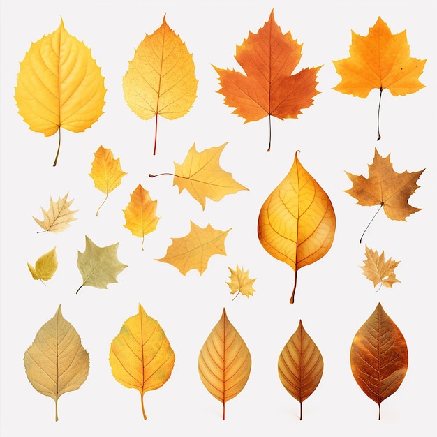 Фото Сбор осенних листьев, выделенных на прозрачном или белом фоне