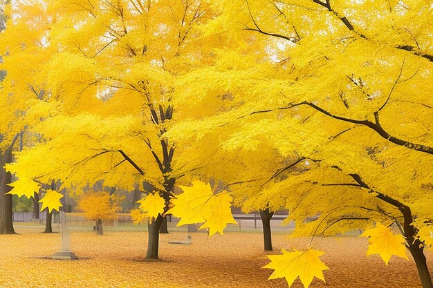 사진 아름다운 황금색의 가을 잎들의 컬렉션
