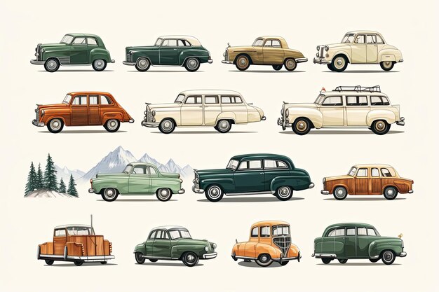 Collection of Cartoon Style Car Sticker Clipart Illustratie Set