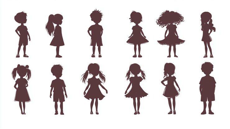 Foto collection of children silhouettes jongens en meisjes set