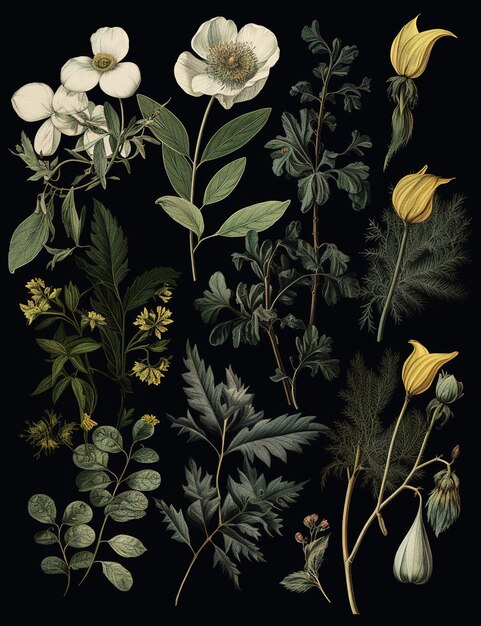 사진 어두운 식물학적 요소의 컬렉션
