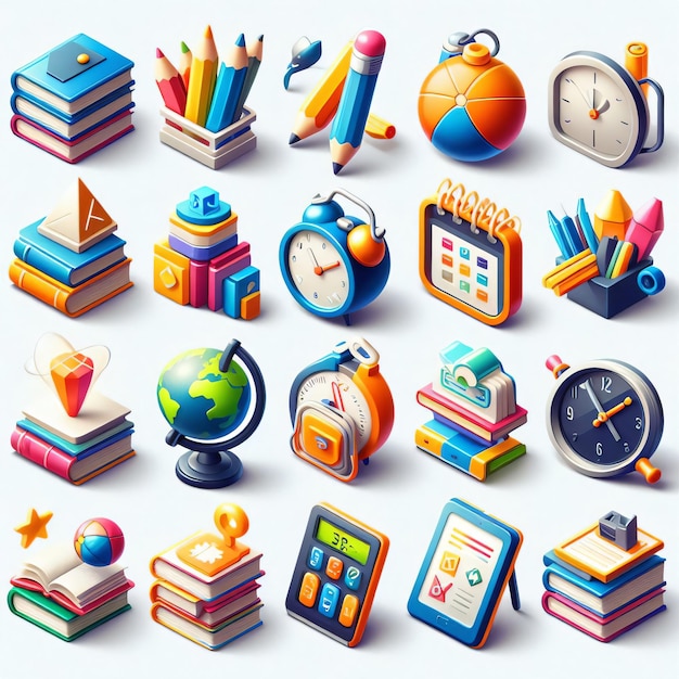 Фото collection of educational 3d icons