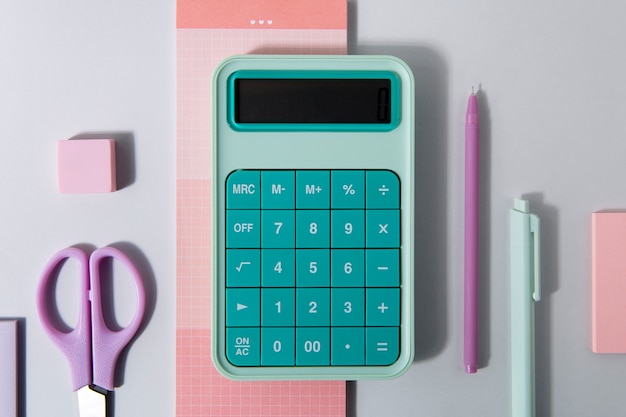 Collection of office supplies in pastel and neutral colors