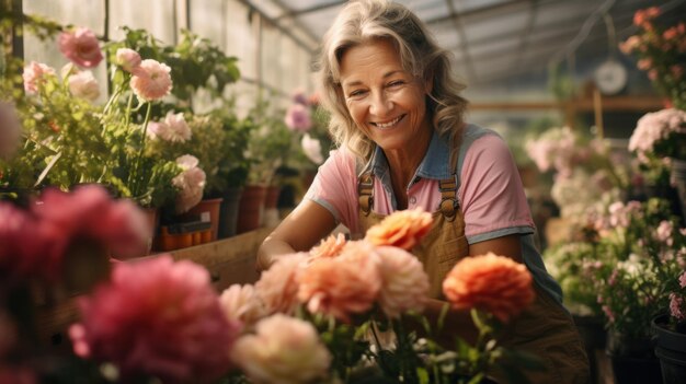 Collection of online gardening service banners elderly woman gardener using computer tablet