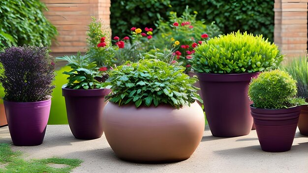 Collection of ornamental plants in pots