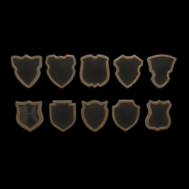 collection of ornate retro badges and shields