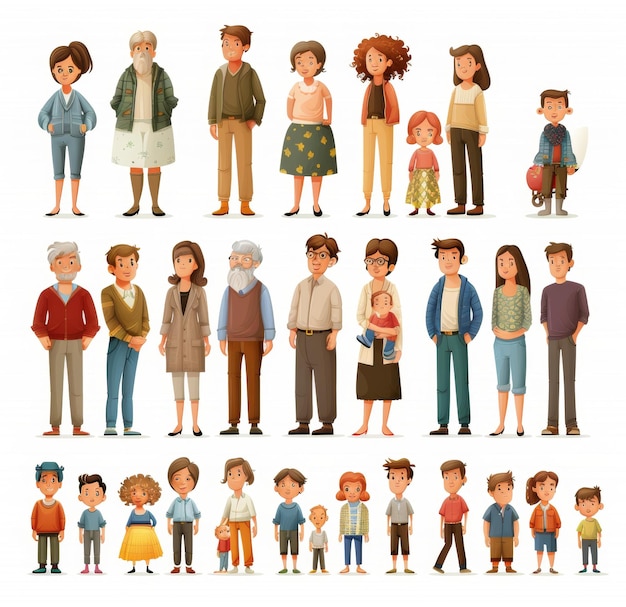 男と女を含む一連のキャラクターの人々のコレクション