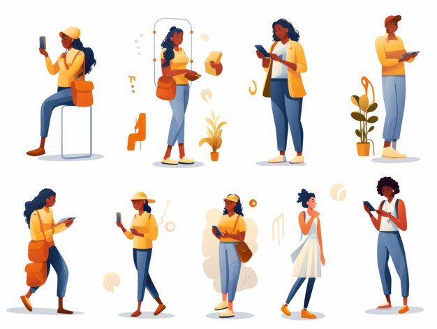 Photo collection of people using phone vector