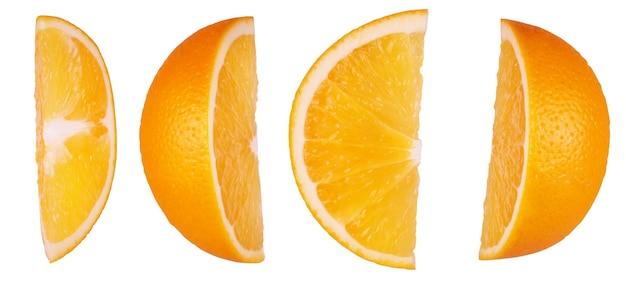 Photo collection perfect orange slices isolated on white background