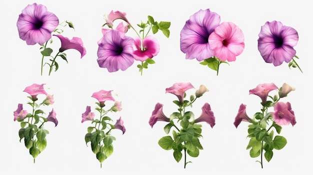 Collection of petunia flowers isolated on a transparent background Generative AI